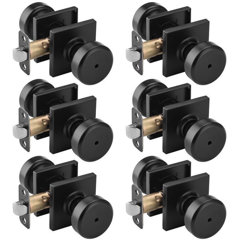 NCSEN 6 Pack Black Interior Door Knobs for Bath & Bed, Pismo Doorknob Turn Lock with Square Rosette, Heavy Duty Privacy Door Knob with Lock - Image 1