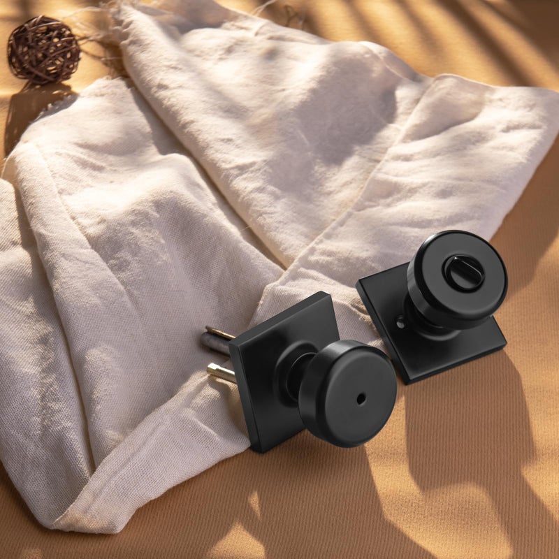 NCSEN 6 Pack Black Interior Door Knobs for Bath & Bed, Pismo Doorknob Turn Lock with Square Rosette, Heavy Duty Privacy Door Knob with Lock - Image 3