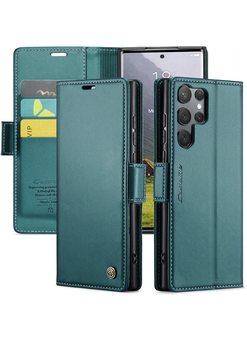 CaseMe Phone Case Luxury PU Leather Design Anti Fingerprint 023 Flip Cover Card Slot Holder Cover For Samsung Galaxy S25 Ultra (Green) - Image 2