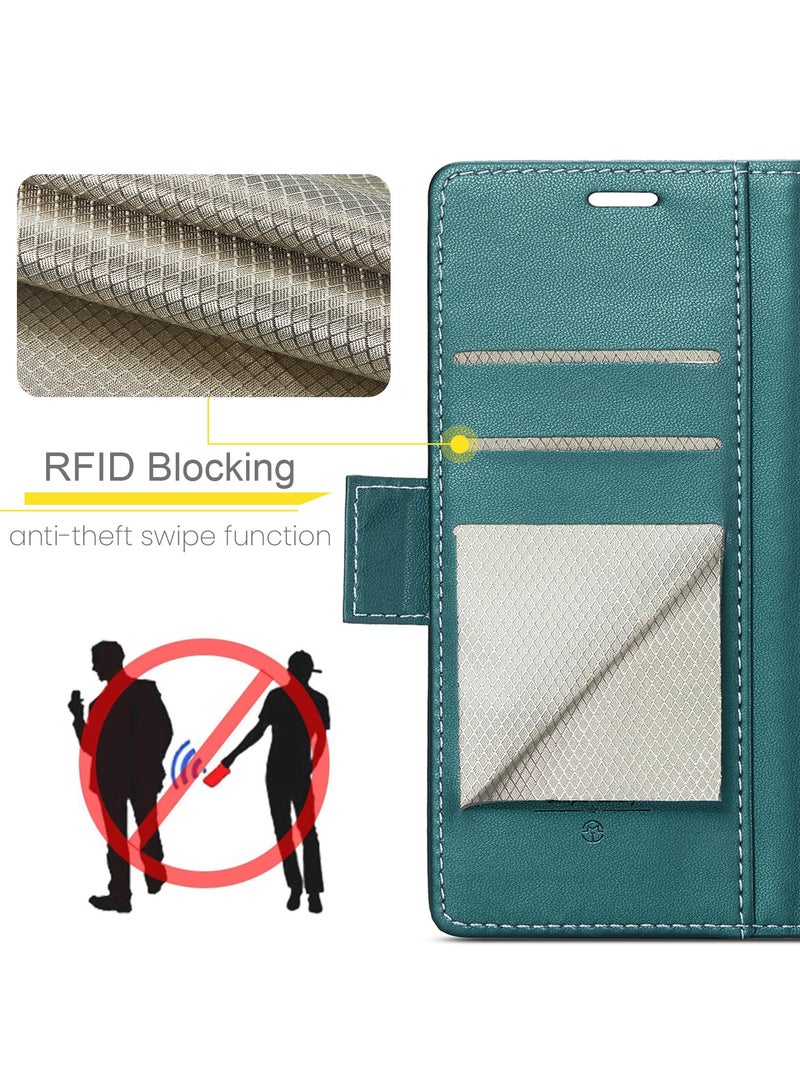 CaseMe Phone Case Luxury PU Leather Design Anti Fingerprint 023 Flip Cover Card Slot Holder Cover For Samsung Galaxy S25 Ultra (Green) - Image 3