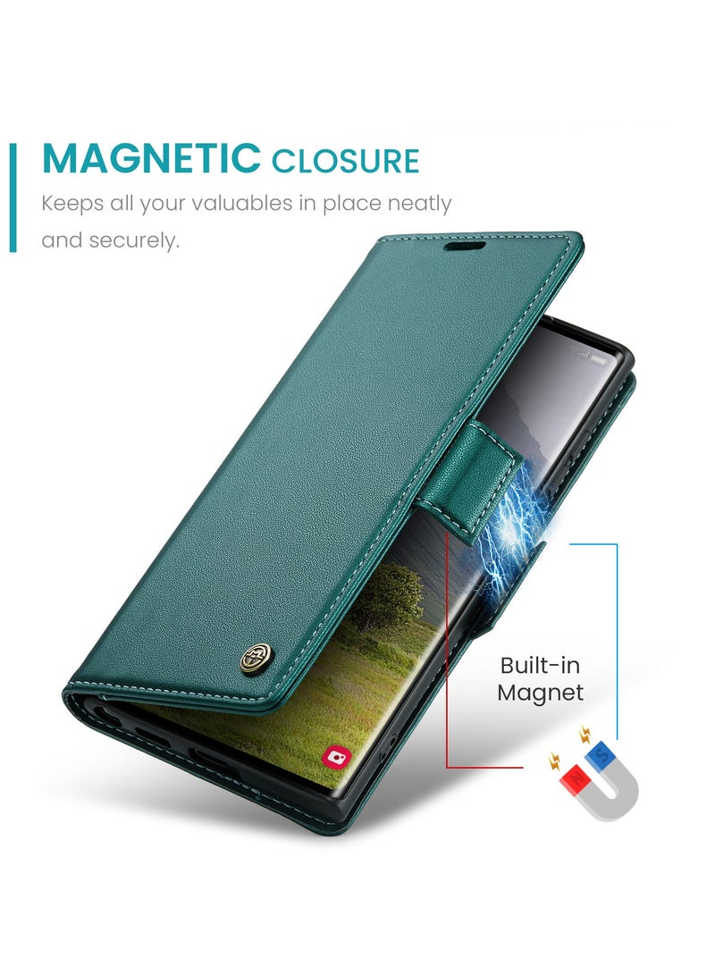 CaseMe Phone Case Luxury PU Leather Design Anti Fingerprint 023 Flip Cover Card Slot Holder Cover For Samsung Galaxy S25 Ultra (Green) - Image 4