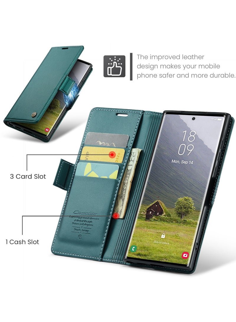 CaseMe Phone Case Luxury PU Leather Design Anti Fingerprint 023 Flip Cover Card Slot Holder Cover For Samsung Galaxy S25 Ultra (Green) - Image 5