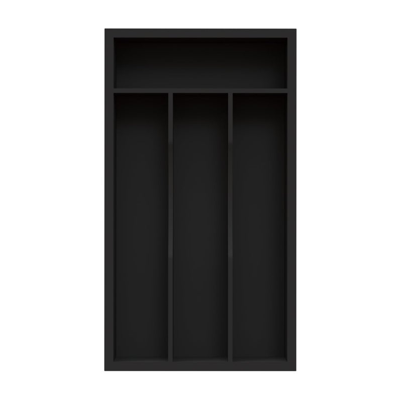 BEKVEM Small Silverware Organizer, Bamboo Kitchen Drawer Organizer, Utensil Holder, Cutlery Tray & Spoon Flatware Storage with Grooved Drawer Dividers (Black, 6.7''W x 12''D) - Image 1