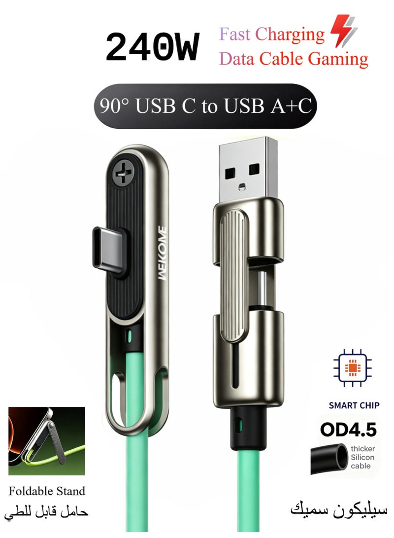 WEKOME QC 3.0 240W Fast Charging Type-C Cable with Foldable Phone Stand, 4.5mm Thick Silicone Zinc Alloy Connector Durable Charge Cord - Image 1