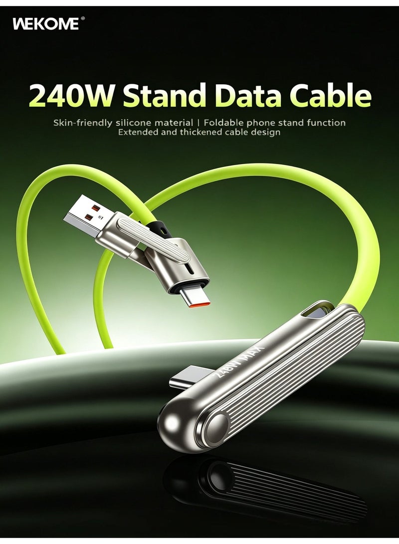 WEKOME QC 3.0 240W Fast Charging Type-C Cable with Foldable Phone Stand, 4.5mm Thick Silicone Zinc Alloy Connector Durable Charge Cord - Image 5