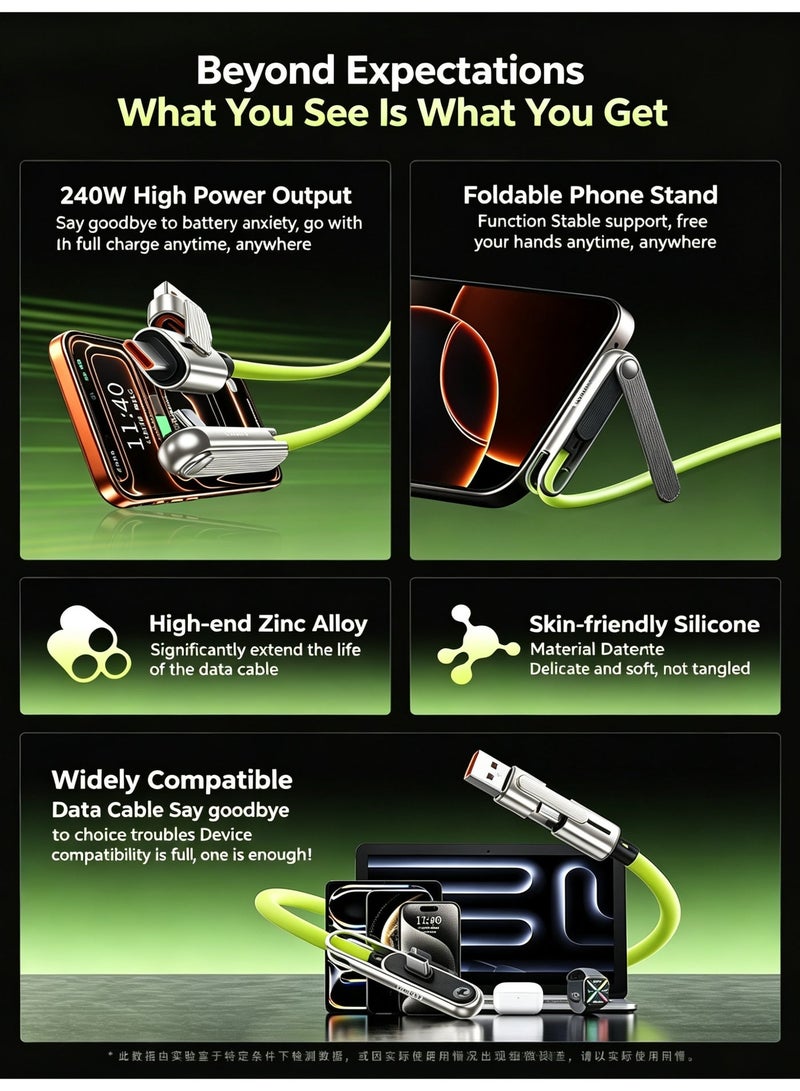 WEKOME QC 3.0 240W Fast Charging Type-C Cable with Foldable Phone Stand, 4.5mm Thick Silicone Zinc Alloy Connector Durable Charge Cord - Image 3