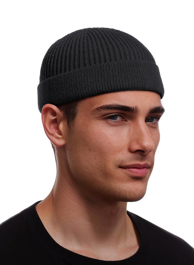 vidsel Thin Wool Fisherman Beanie for Men Women, Short Knit Cuff Trawler Watch Hats, 1pcs-black, One size - Image 1