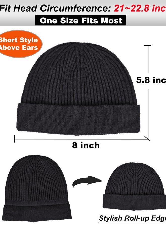 vidsel Thin Wool Fisherman Beanie for Men Women, Short Knit Cuff Trawler Watch Hats, 1pcs-black, One size - Image 5
