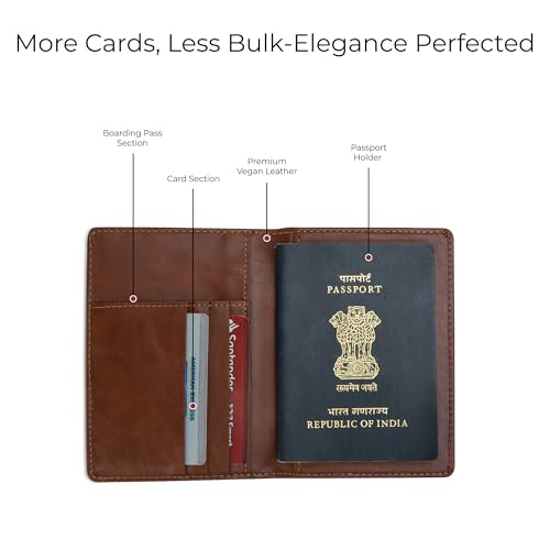 EUME Nova Passport Holder for Men & Women, Rustic Green | Bifold Premium Vegan Leather | 3 Card Slots, 1 Compartment, 1 Pocket | Passport Pouch | Travel Document Organiser | Passport Cover - Image 4