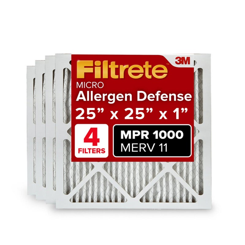 Filtrete 25x25x1 AC Furnace Air Filter MERV 11 MPR 1000 Micro Allergen Defense 3Month Pleated 1Inch Electrostatic Air Cleaning Filter 4 Pack Actual Size 4Pack 24688x24688x0813 in