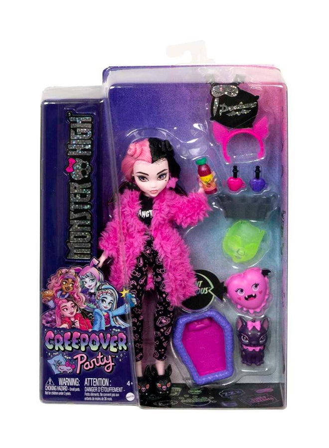 MONSTER HIGH Doll And Sleepover Accessories, Draculaura  Doll Pet Bat Count Fabulous , Creepover Party - Image 1