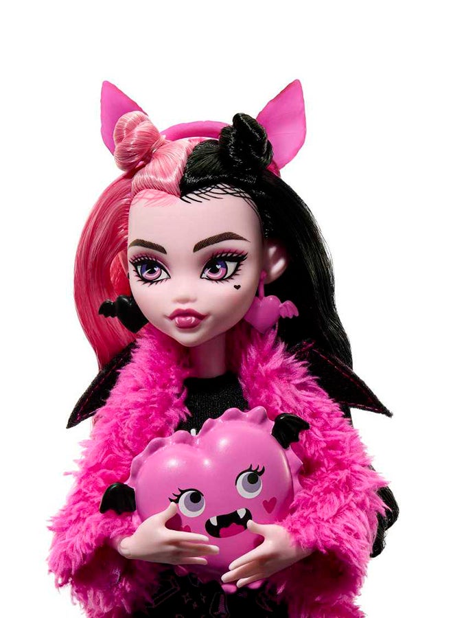 MONSTER HIGH Doll And Sleepover Accessories, Draculaura  Doll Pet Bat Count Fabulous , Creepover Party - Image 4