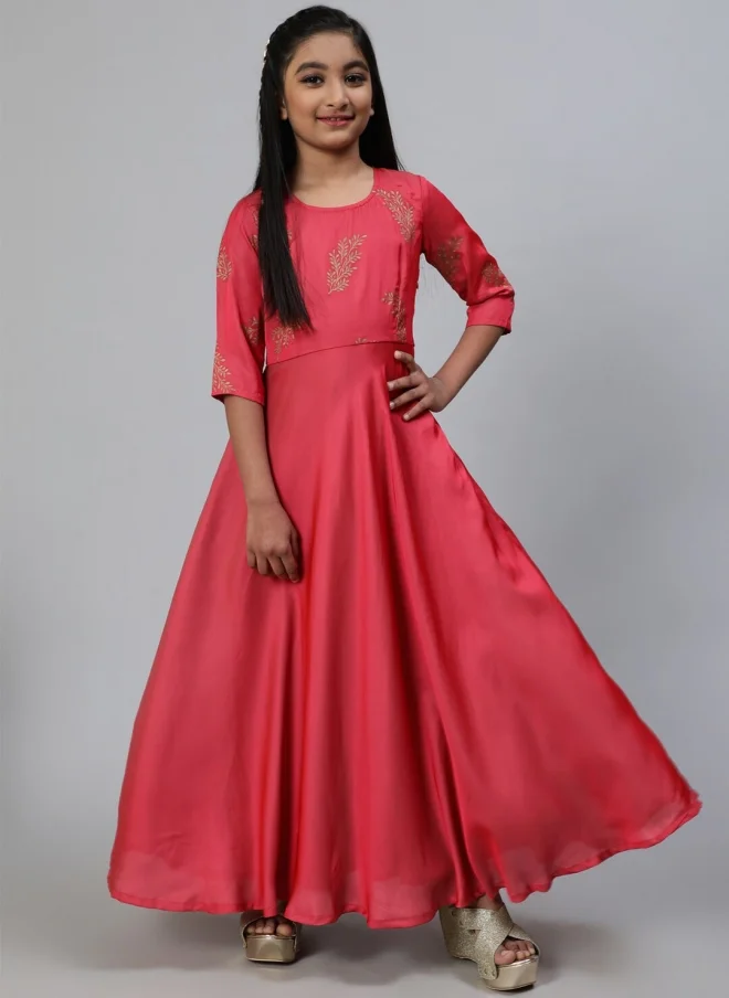 AKS Red Floral Printed Maxi Dress for Girls