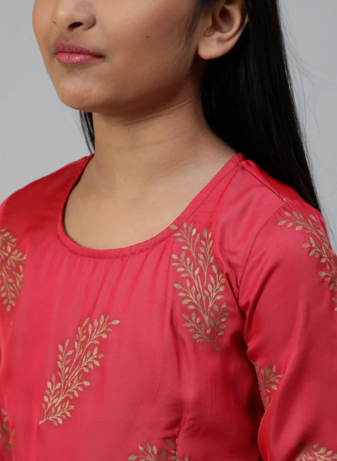 AKS Red Floral Printed Maxi Dress for Girls