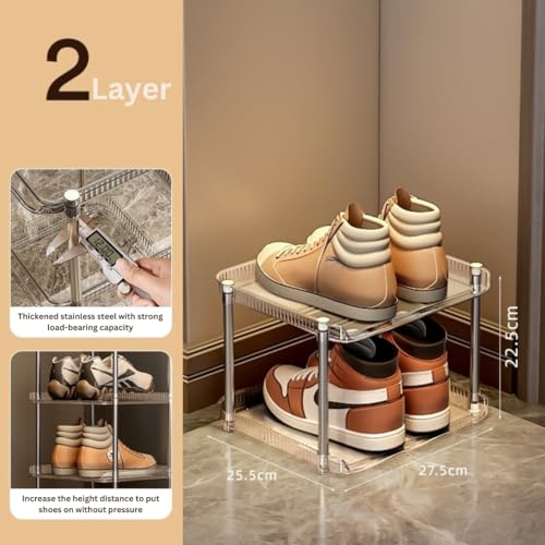 KREPS 2 Tier Vertical Shoe Rack Organizer, Space-Saving Metal & Plastic Storage Shelf for Shoes, Boots, Heels, and Sandals, Durable and Easy Assembly (2 - Layer) - Image 3