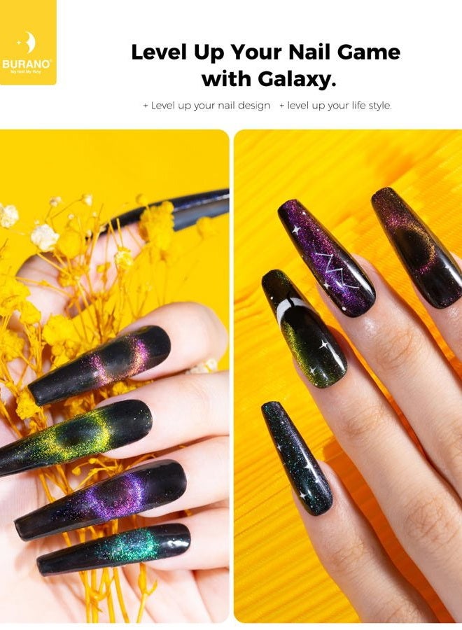 BURANO 9D - Magnetic 6 Colors Set Holographic Cats Eyes Gel Nail Polish Gel with Magnet Stick Set Cateye Soak Off UV LED Gel (Black) - Image 2