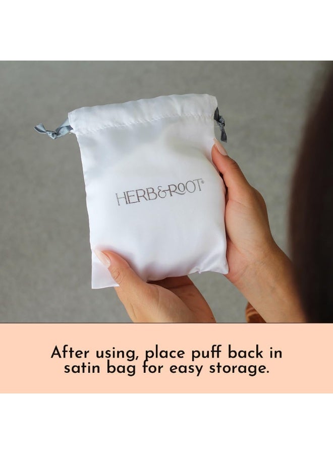 Herb & Root Large Powder Puff (6 inch) and Matching Satin Carrying Bag for Loose Body Powder. Super Soft Puff Made with Premium Velour, Satin Ribbon Handle. Great for Travel, Herb & Rootâ€¦ - Image 4