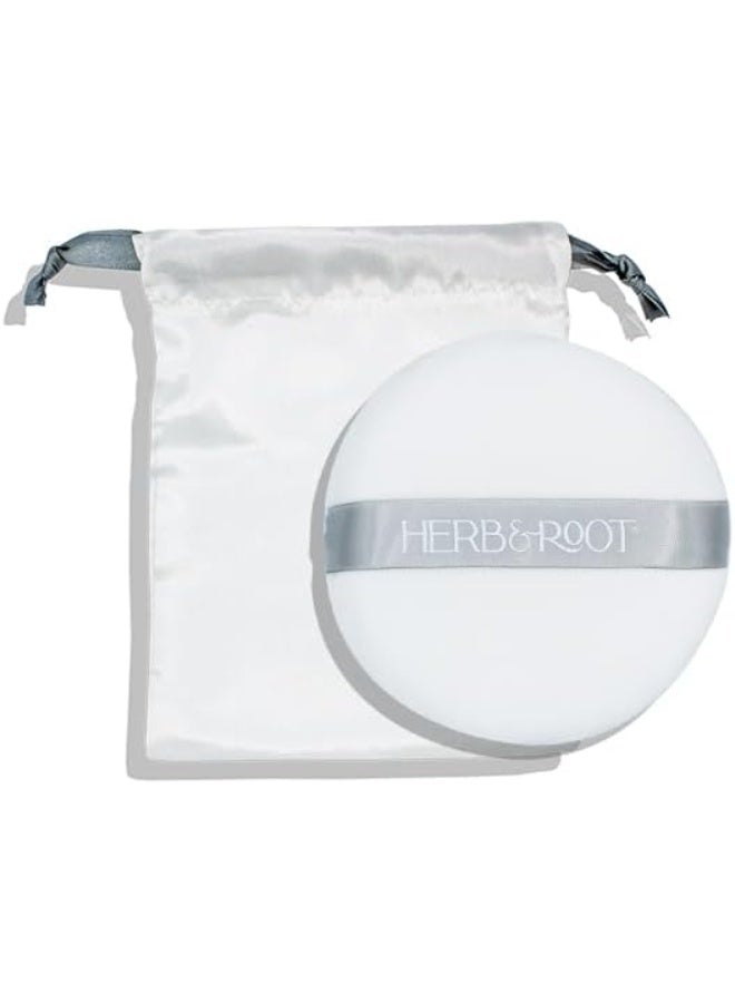 Herb & Root Large Powder Puff (6 inch) and Matching Satin Carrying Bag for Loose Body Powder. Super Soft Puff Made with Premium Velour, Satin Ribbon Handle. Great for Travel, Herb & Rootâ€¦ - Image 1