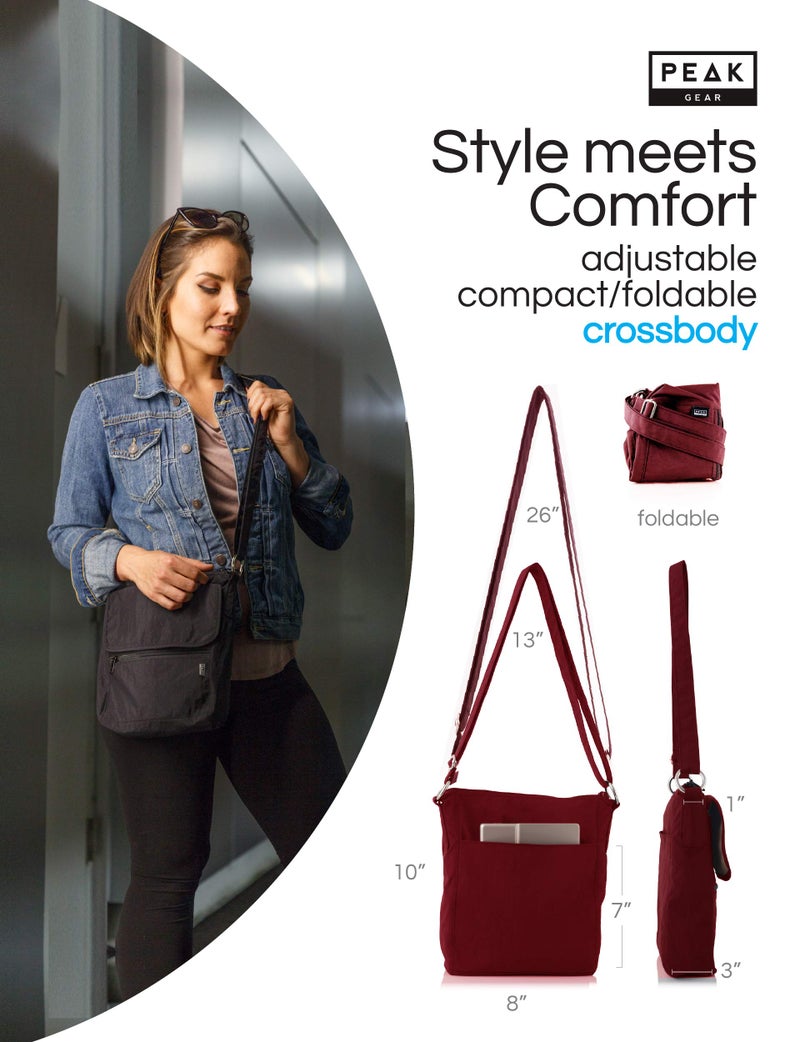 Peak Gear Crossbody Travel Purse with RFID Blocking Pocket and Lifetime Recovery Service. Versatile and Stylish Nylon Shoulder Bag | Burgundy - Image 2