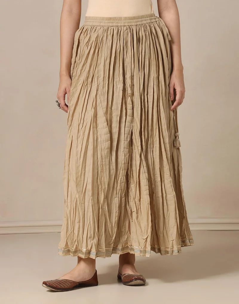 فاب انديا Beige Cotton Ghera Skirt