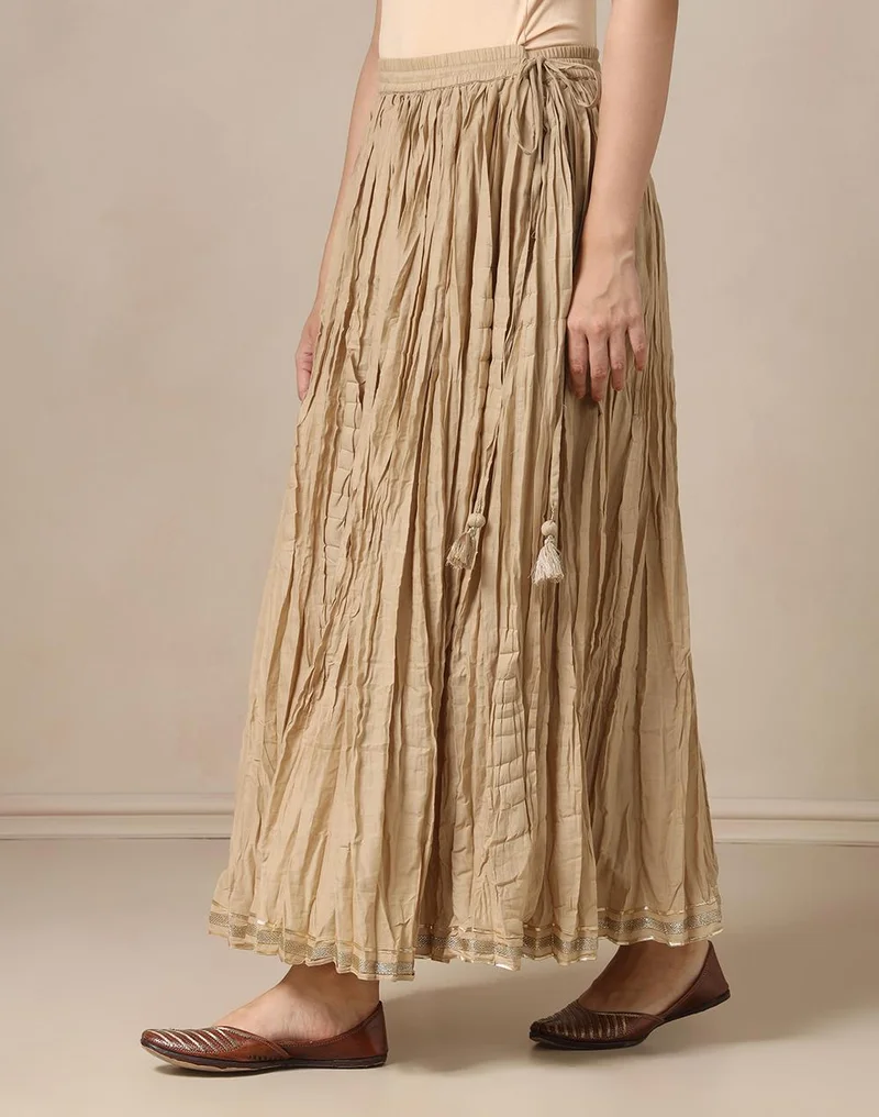 فاب انديا Beige Cotton Ghera Skirt