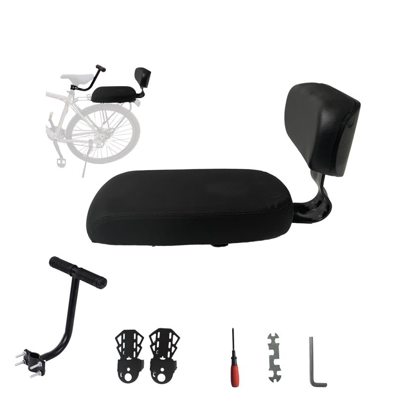 Woouagia Bicycle Rear Seat with Back,Pu Leather Soft Cushion Bicycle Passenger Seat,Rear Bike Seat Kids Including Cushion and Backrest, Armrest, Footrests - Image 1