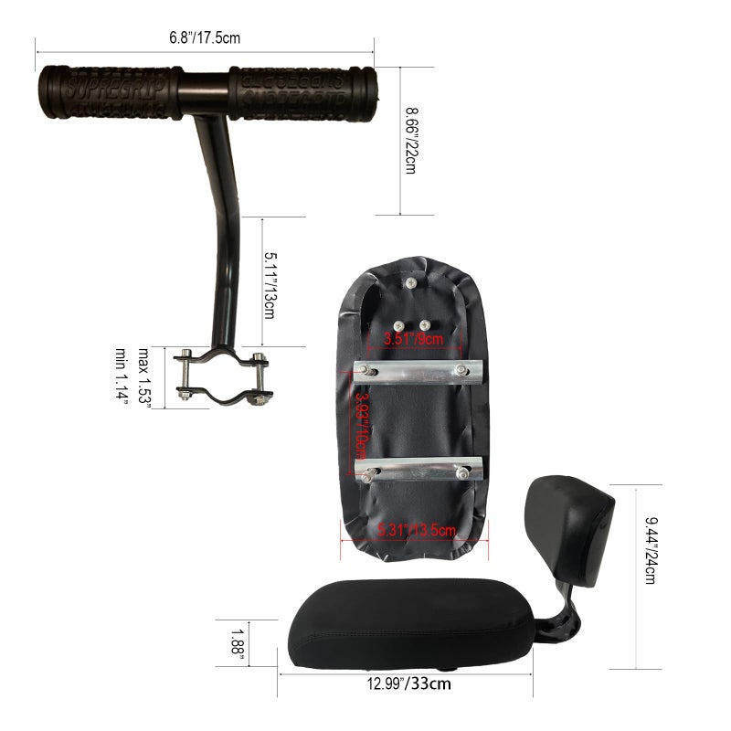 Woouagia Bicycle Rear Seat with Back,Pu Leather Soft Cushion Bicycle Passenger Seat,Rear Bike Seat Kids Including Cushion and Backrest, Armrest, Footrests - Image 2