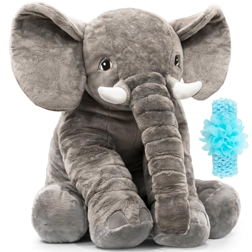 Homily Stuffed Elephant Plush Animal Toy 24 INCH Blue Scrunchie - Image 1