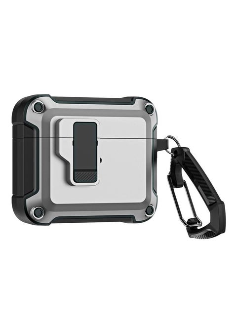 Case Cover For AirPods 3 TPU + PC Wireless Bluetooth Earphone Protective Case with Switch Lock & Hook Grey