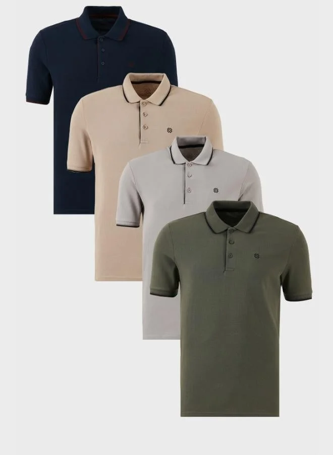 بوراتي تيشيرت رجالي قطن بولو بياقة بأزرار وتفاصيل مخططة  قطع