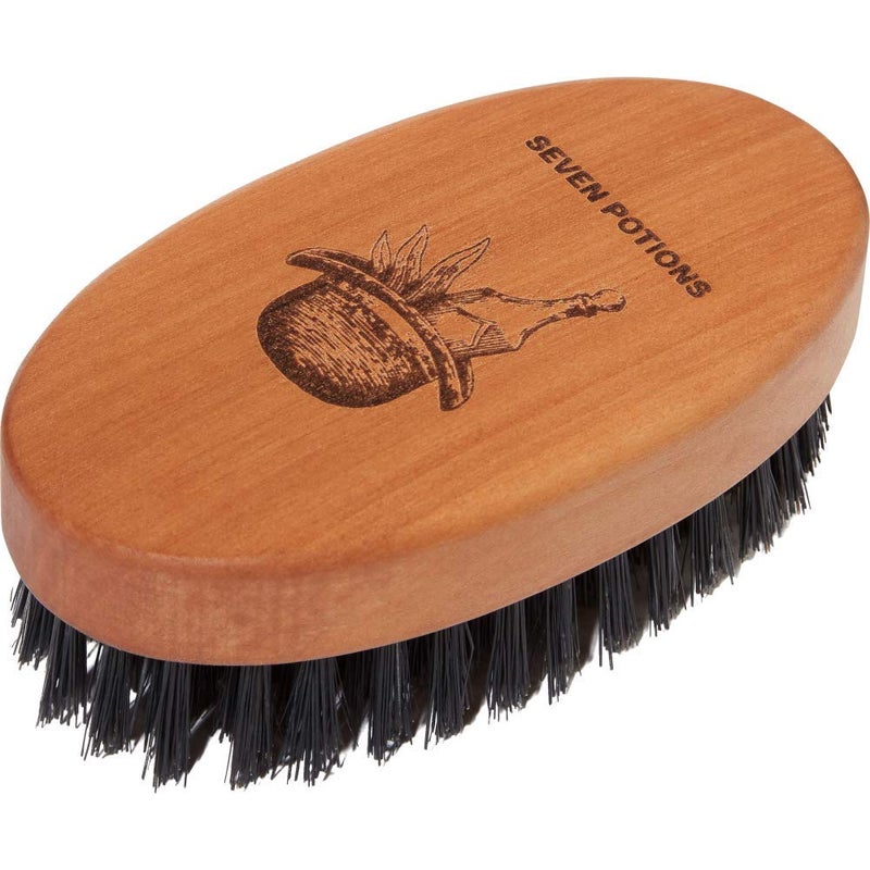 Seven Potions Beard Brush For Men With 100 First Cut Boar Bristles Made in Pear Wood With Firm Bristles To Tame and Soften Your Facial Hair
