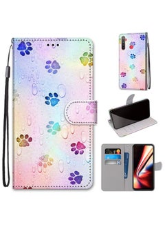 HuHa Case Cover For Realme 5 / 5s / 5i / C3 / C3i / 6i / Narzo10 / 10A / 20A Coloured Drawing Cross Texture Horizontal Flip PU Leather Case with Holder & Card Slots & Wallet & Lanyard Footprint Water Drops 