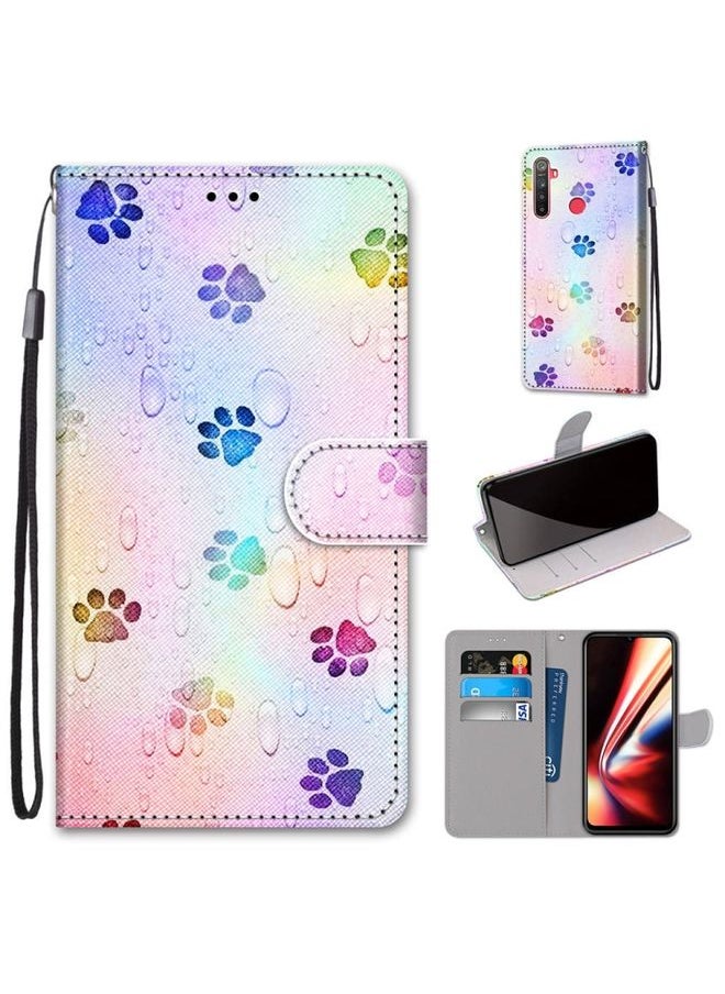 HuHa Case Cover For Realme 5 / 5s / 5i / C3 / C3i / 6i / Narzo10 / 10A / 20A Coloured Drawing Cross Texture Horizontal Flip PU Leather Case with Holder & Card Slots & Wallet & Lanyard Footprint Water Drops 
