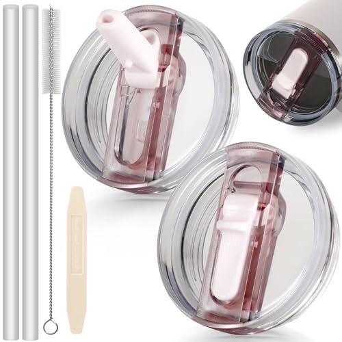 ANTAND 40oz Flip Straw Leak Proof Lid for Stanley Cup Accessories, 2 Pack No Spill Lid Replacement 40 oz Tumbler Detachable Cover Topper for Stanley Protour Lids(Quartz,Quartz) - Image 1