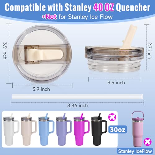 ANTAND 40oz Flip Straw Leak Proof Lid for Stanley Cup Accessories, 2 Pack No Spill Lid Replacement 40 oz Tumbler Detachable Cover Topper for Stanley Protour Lids(Quartz,Quartz) - Image 3