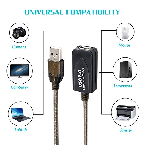 LDKCOK كابل تمديد نشط USB 2.0 نوع A ذكر إلى أنثى عالي السرعة 480 ميجابت في الثانية (15 قدم - 5 متر) - Image 3