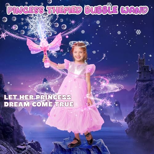 EagleStone Princess Bubble Wands for Kids Bubble Machine for Toddlers LED Light Music Bubble Toys with 1 Liion Battery Outdoor Easter Birthday Toys for Toddlers 3 4 5 6 7 8 Year Old Girl Gifts - Image 5