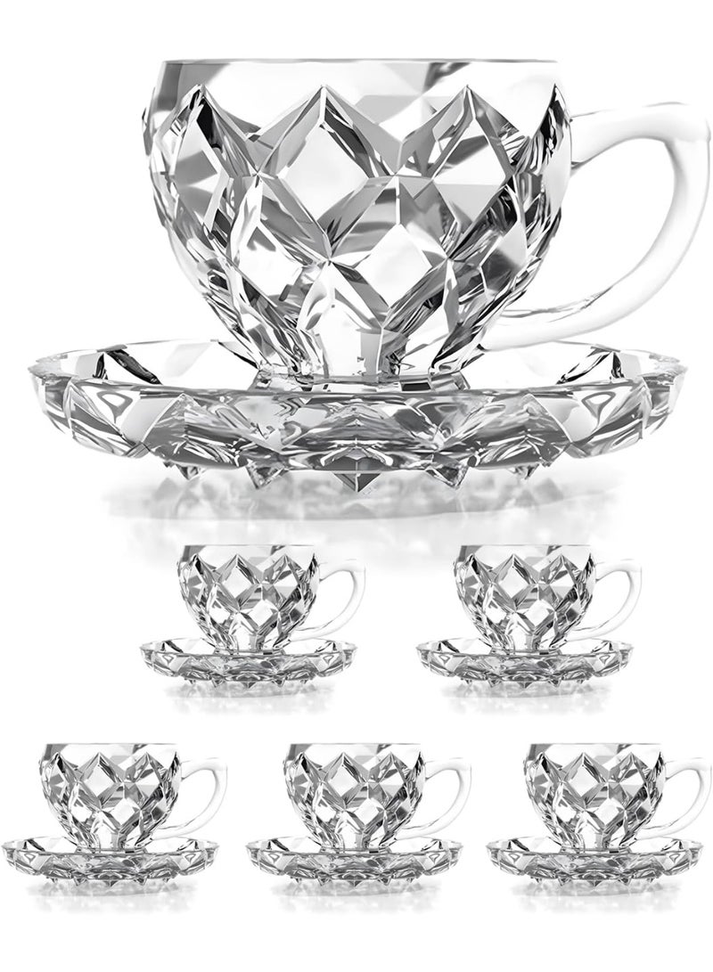 Ricci Glass Tea cup and Saucer Set, 220ml - 6 Pack Coffee Mug, Turkish Tea Cup Glasses and Saucers, Cups for Cappuccino Latte Café Mocha Tea and More Beverage - Image 1