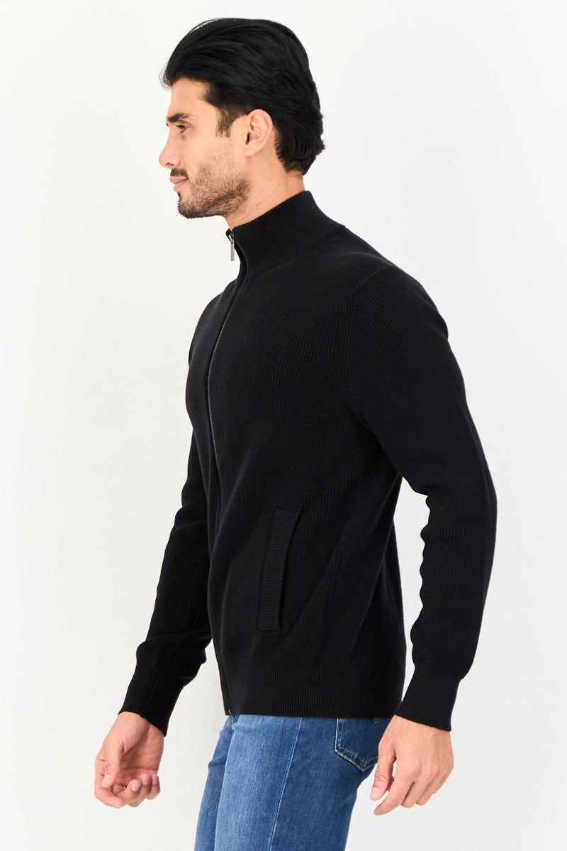 Celio Men High Neck Knitted Cardigan, Black - Image 3