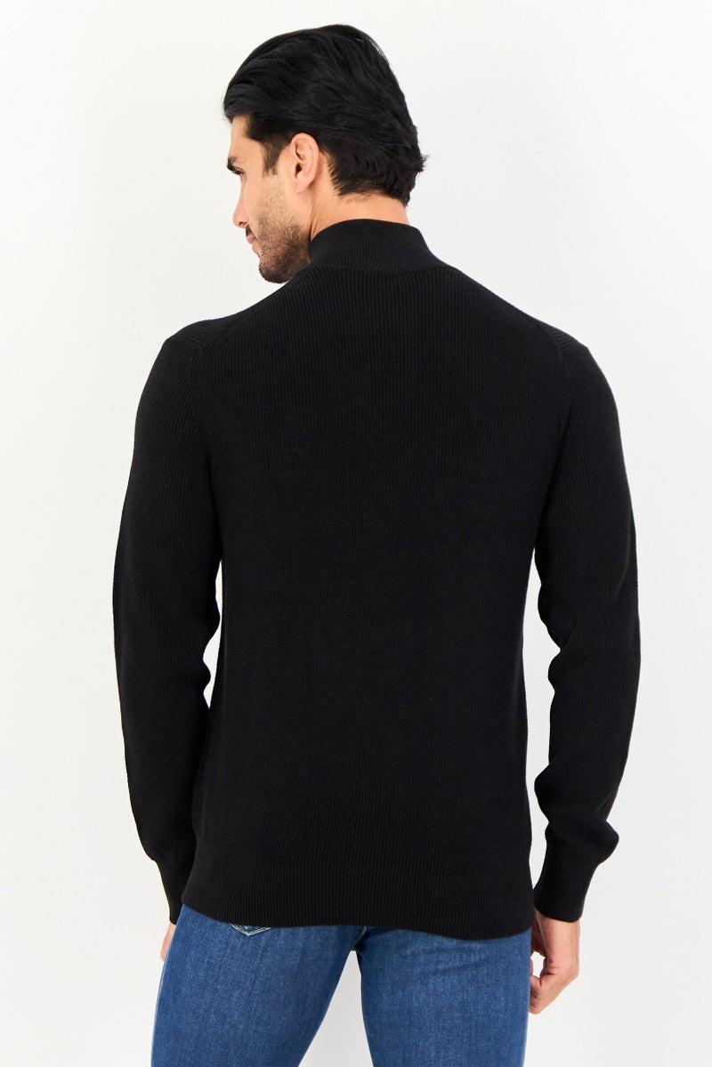 Celio Men High Neck Knitted Cardigan, Black - Image 2