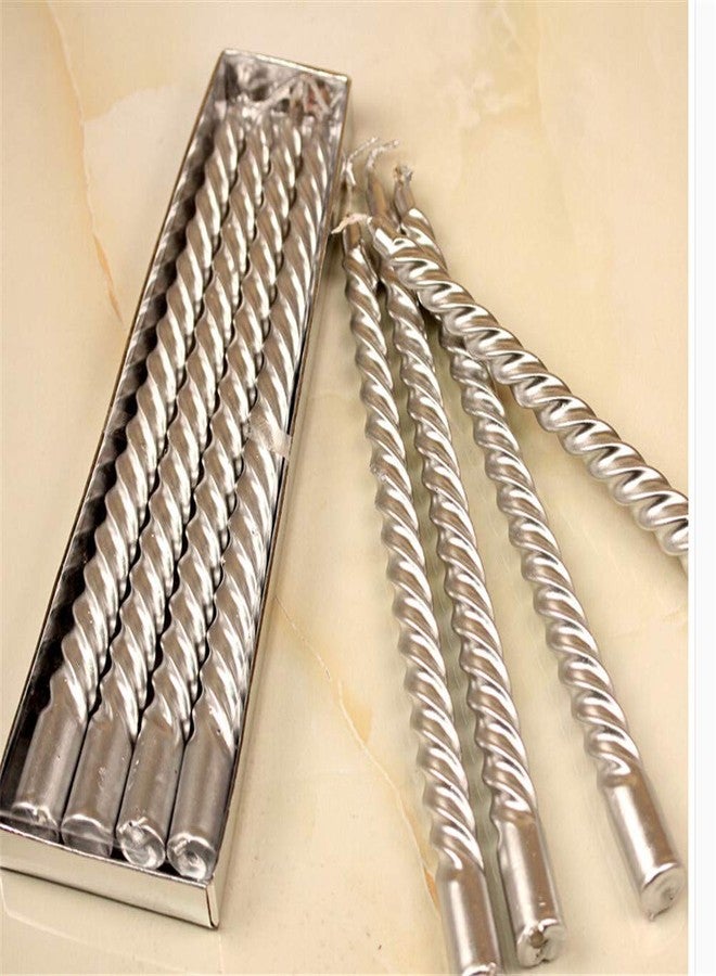 Kuber Selection 8 Pcs Designer Silver Spiral Pillar Candle 10 inch Long for Party,Daily use, Candle (Pack of 8 Pcs, Silver) - Image 4