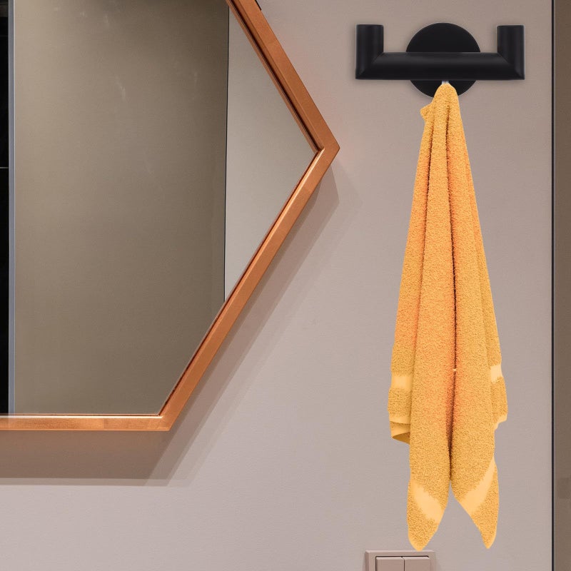 Brushed Stainless Steel Wall Mounted Towel Hooks Black Finish for Bathroom Robe Coat - Image 5