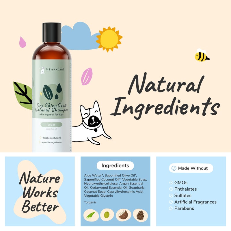 kin+kind Organic Dog Shampoo Itchy Skin Relief â€“ Natural Dog Shampoo for Dry, Sensitive Skin â€“ Moisturizing Formula with Coconut Oil, Olive Oil & Cedarwood â€“ Grooming Supplies â€“ Made in USA 12 fl oz - Image 5