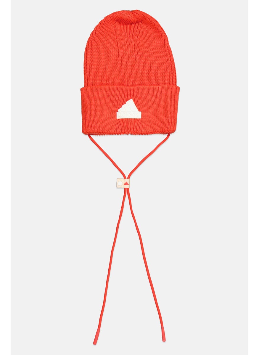 Adidas Women Brand Logo Drawstring Beanie Hat, Orange  - Image 1