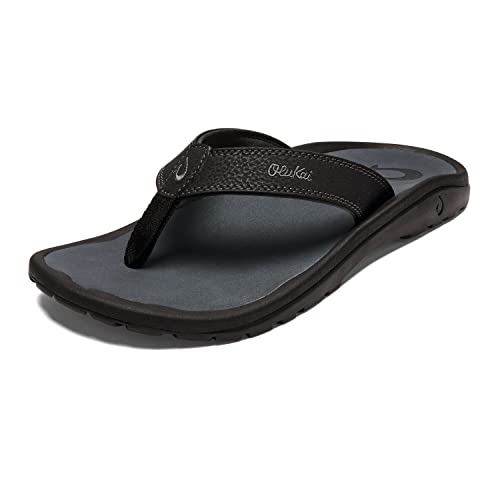 OLUKAI Ohana Men's Beach Sandals, Water Resistant Flip Flops, Arch Support & Comfort Fit, Lightweight & Durable, Enhanced Grip & Traction, Black/Dark Shadow, 13 - Image 1
