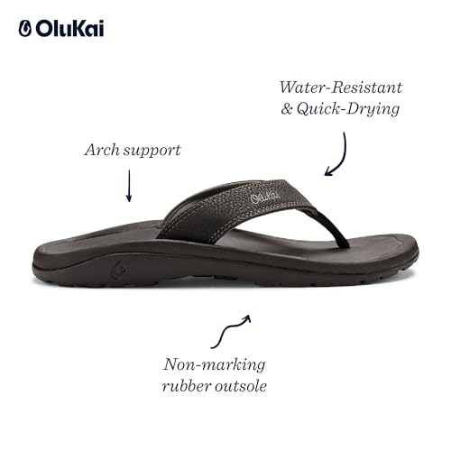 OLUKAI Ohana Men's Beach Sandals, Water Resistant Flip Flops, Arch Support & Comfort Fit, Lightweight & Durable, Enhanced Grip & Traction, Black/Dark Shadow, 13 - Image 4