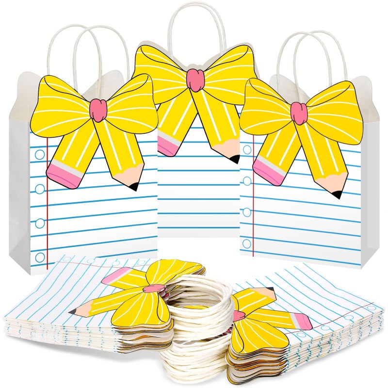 Kolldenn 24 Pcs Teacher Gift Bags Composition Paper Bags with Handles Notebook Line Valentine Teacher Gifts Treat Bag for Kindergarten Preschool Welcome Back Party Favors Wrapping (Notebook) - Image 1