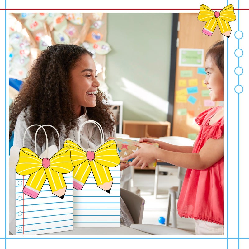 Kolldenn 24 Pcs Teacher Gift Bags Composition Paper Bags with Handles Notebook Line Valentine Teacher Gifts Treat Bag for Kindergarten Preschool Welcome Back Party Favors Wrapping (Notebook) - Image 3
