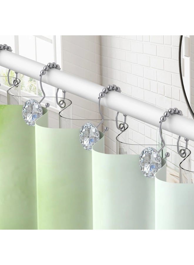 Goowin 12 Pcs Shower Curtain Hooks, Crystal Shower Curtain Rings, Stainless Steel Roller Rust-Resistant Balance Sliding Anti-Drop Double Shower Hooks Rings for Curtains, Shower Curtain & Liner Decor - Image 2