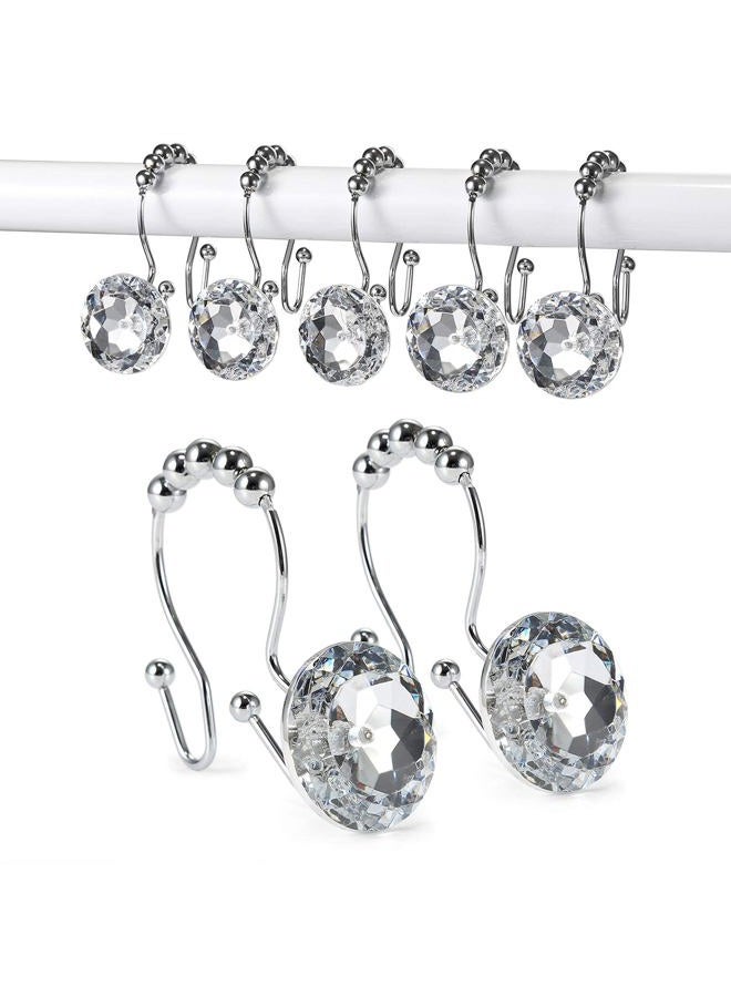 Goowin 12 Pcs Shower Curtain Hooks, Crystal Shower Curtain Rings, Stainless Steel Roller Rust-Resistant Balance Sliding Anti-Drop Double Shower Hooks Rings for Curtains, Shower Curtain & Liner Decor - Image 1